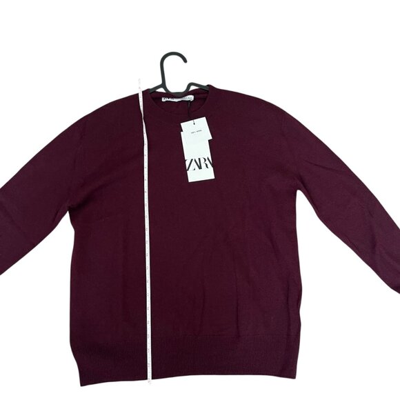 Zara 100% Wool Extra Soft Sweater Maroon Size Small NWT Fall Winter Minimalist - Picture 8 of 10